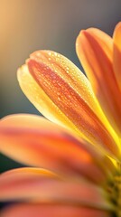 Fototapeta premium Close-up of an orange flower petal, dew drops, soft light