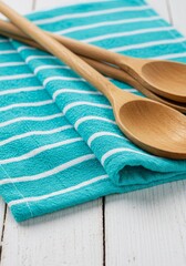  wooden spoons on wooden table, Ai generate, Ai generative