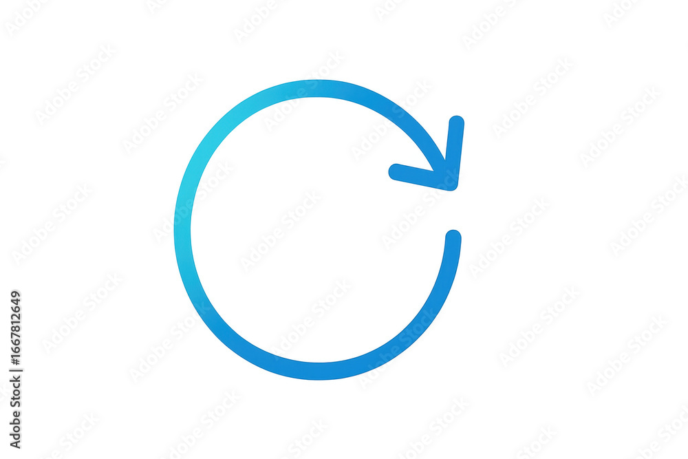 Poster blue refresh icon rotating arrow symbol on transparent background