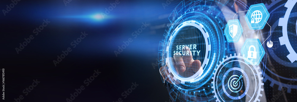 Poster cyber security data protection business technology privacy concept. server security.