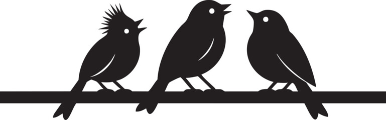 Three birds on a wire silhouette vector - bird clipart, bird illustration, bird design eps