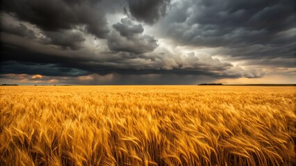 Obraz premium Dramatic wheat field under a stormy sky evoking a feeling of peace and natural beauty