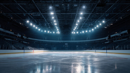 Ice hockey rink stadium empty illuminated arena sport competition cold winter dramatic