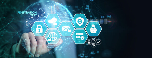 PENETRATION TEST inscription, cyber security concept.