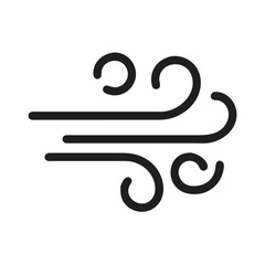 Stylized Wind Icon Represented in Black on Black Background, Flat Vector Illustration