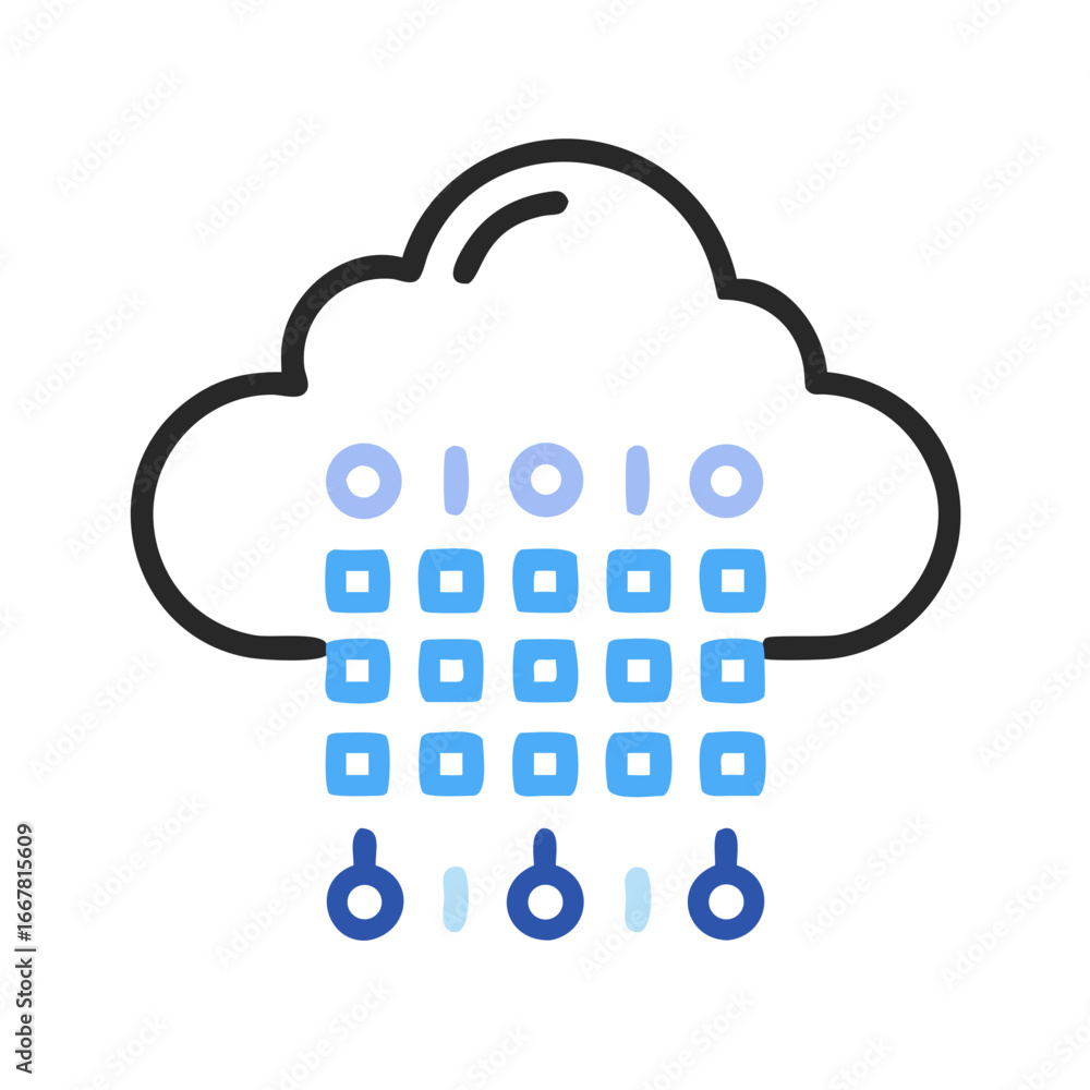 Poster cloud computing binary data flow graphic illustration on black background