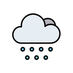 Stylized Icon of Snowy Weather Cloud with Blue Raindrops against a Black Background
