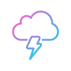 Minimalist icon of a cloud with lightning bold rendered in purple and blue gradients