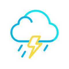 Vibrant weather icon showing a cloud with rain and lightning on black backdrop