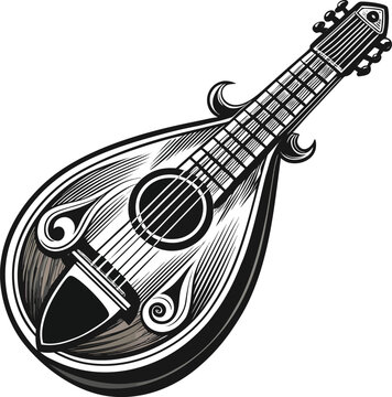 black and white mandolin musical instrument clip art preview