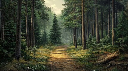 Fototapeta premium A path meanders through a dense forest.