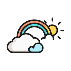 Cute cartoon cloud with rainbow and sun illustration on a black background