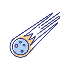Illustration of a light blue meteor with trailing light blue lines on a black background