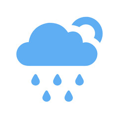 Minimalistic weather icon featuring a cloud with raindrops and a crescent moon in blue color