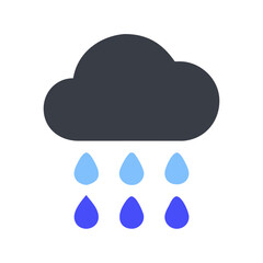 Dark cloud with blue raindrops representing rain, weather, and potential storm conditions
