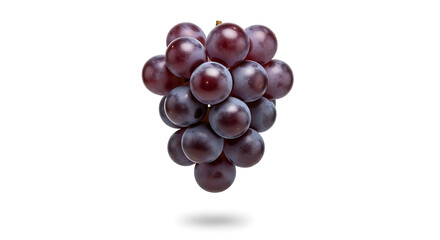 Fototapeta premium floating bunch of purple grapes on white background with natural shine