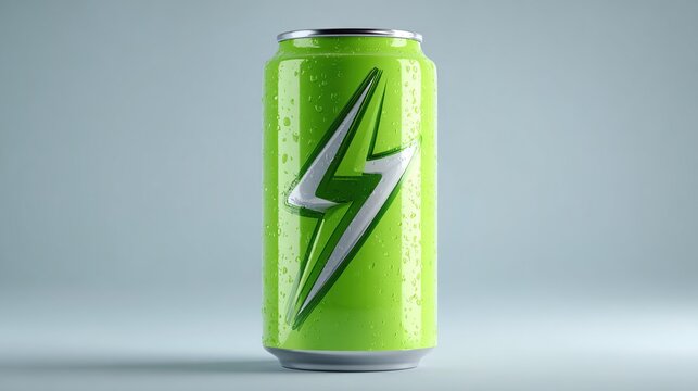 Bright green aluminum can with a lightning bolt graphic - Powered by Adobe