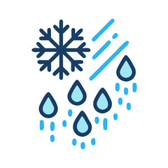 Graphic Weather Icon Depicting Snow, Rain, and Sleet on a Black Background