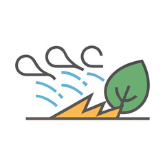 Isolated vector icon illustration of wind blowing leaf over ground with simple, flat design