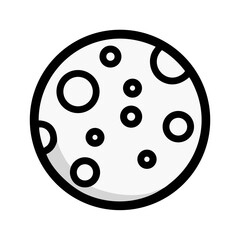 Stylized moon illustration on black background with crater details and clean graphic design