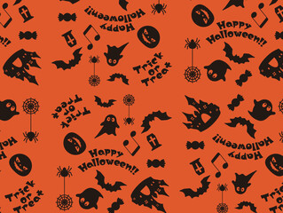 ハロウィン総柄デザイン　A4サイズ　オレンジ色
Halloween all-over pattern design, A4 size, orange
