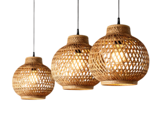 Set of 3 Rattan Ceiling Lamps PNG Transparent Background