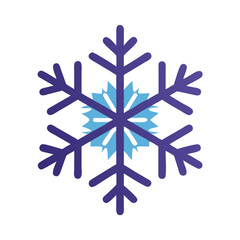 Fototapeta premium Stylized purple and blue snowflake illustration on a stark black background offering a wintery theme
