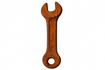 Rusty wrench isolated on transparent background, symbolizing maintenance, repair, and the passage of time