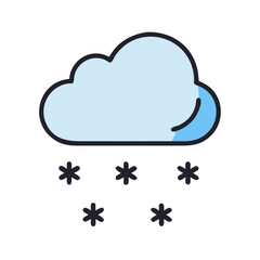 Flat Icon of a Snow Cloud with Falling Snowflakes on a Black Background