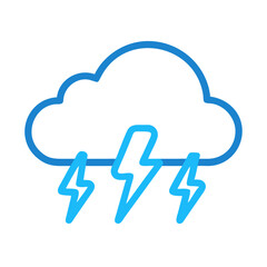 Stylized icon representing a stormy weather pattern, featuring a cloud with lightning strikes in blue tones