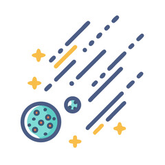 Cosmic Journey: Planets, Stars and Meteor Showers Illustration in Flat Design Style