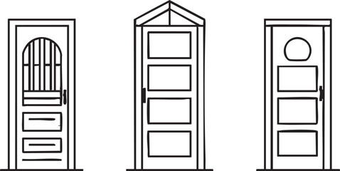 Door vector set: front door designs, entryway graphics, outline illustrations eps silhouette