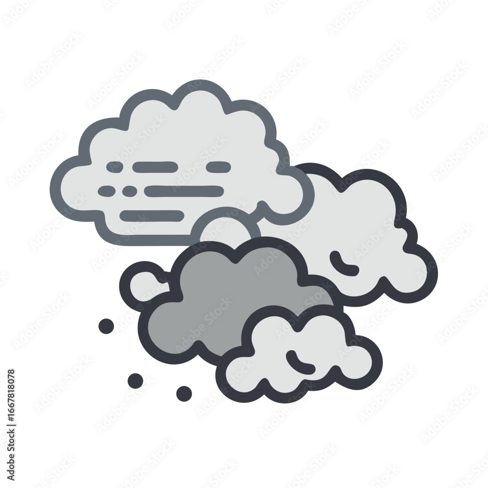 Poster stylized cloud illustration with outlines on a dark background for weather and design concepts