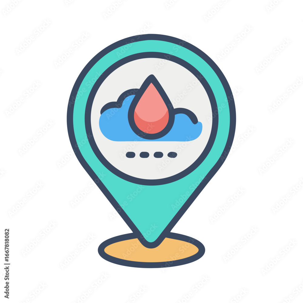 Aufkleber weather forecast location icon: map pointer with rain cloud and a water drop
