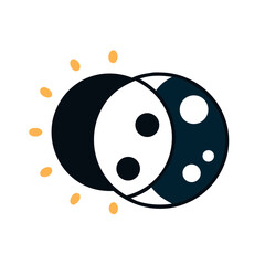 Fototapeta premium Stylized graphic of the sun and moon in partial eclipse against a black backdrop