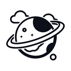 Minimalist Space Illustration: Planet with Rings and Clouds on Dark Background