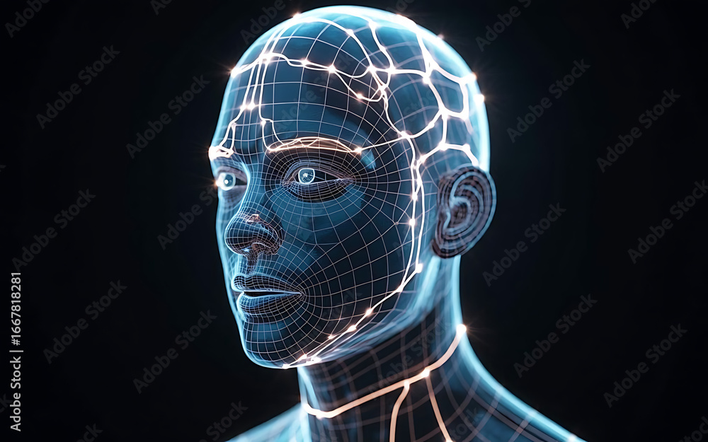 Poster artificial intelligence face scan technology and neural network