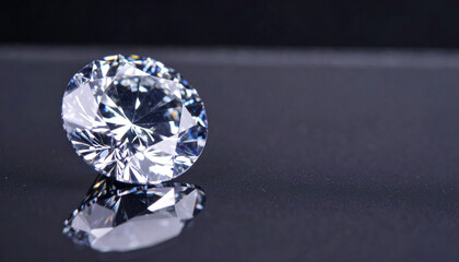 Radiant diamond gemstone with brilliant cut reflecting light on minimal black background, luxury and elegance, close up detail, sparkling clarity, precious stone