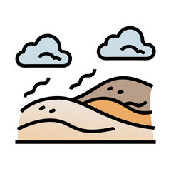 Minimalist landscape illustration with layered hills and clouds against a black background for digital designs