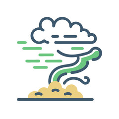Whimsical Dust Devil Icon with Flat Design Style and Earthy Tones on Black Background