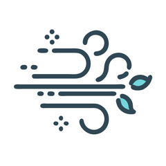 Stylized illustration of wind blowing with leaves, representing nature and weather