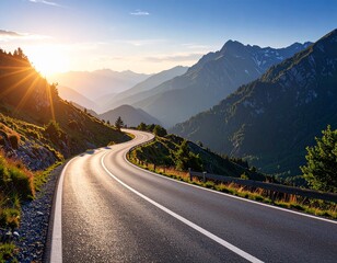 empty road in the mountains sunny autumn summer day
