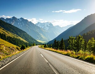empty road in the mountains sunny autumn summer day