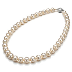 Obraz premium Classic pearl necklace with a sparkling clasp, isolated on white background