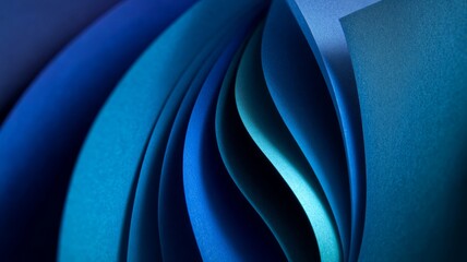 Curved overlapping blue paper abstract. Neural network AI generated