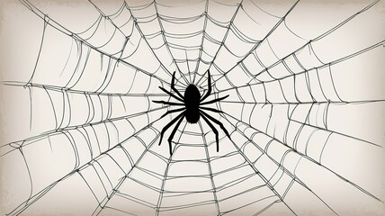 Obraz premium Spider web black and white vector illustration