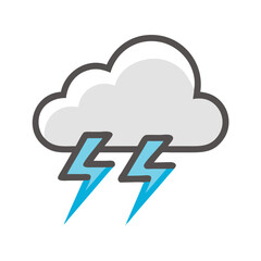 Stylized Weather Icon: Gray Cloud with Blue Lightning on Black Background. Vector Illustration