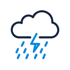 Isolated storm cloud icon with rain and lightning on black backdrop for weather forecasts
