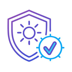 Protection shield with sun and checkmark icon, symbolizing safety and virus protection