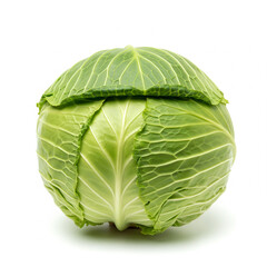 Obraz premium High-quality ultra-realistic single green cabbage head isolated on white background with no shadows or reflections for stock and commercial use